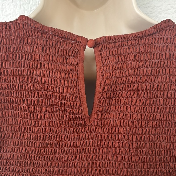 MINE Women’s Rust Smocked Peplum Long Sleeve Top Size S EUC - Picture 7 of 16